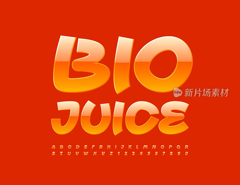 向量明亮的标志Bio Juice手写字母字母和数字集